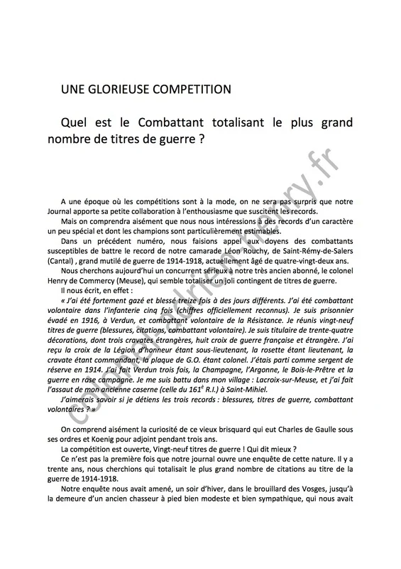 Article sur les titres de guerre du Colonel Adrien Henry