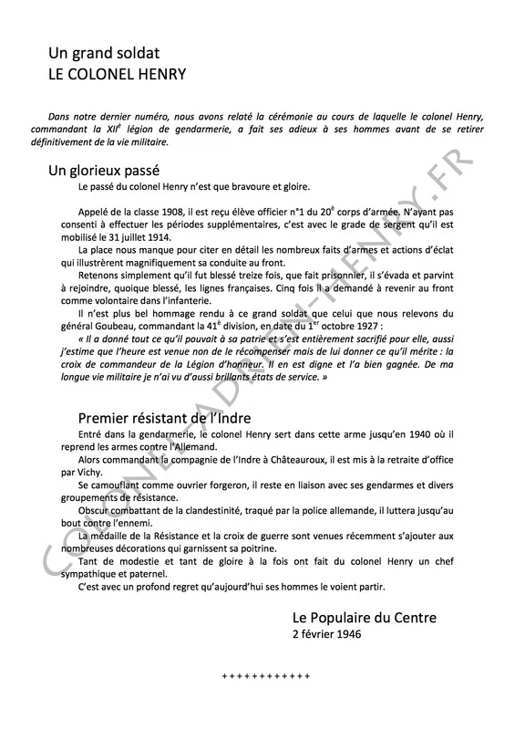 Centre Éclair 2 février 1946 - Colonel Adrien Henry - page 1